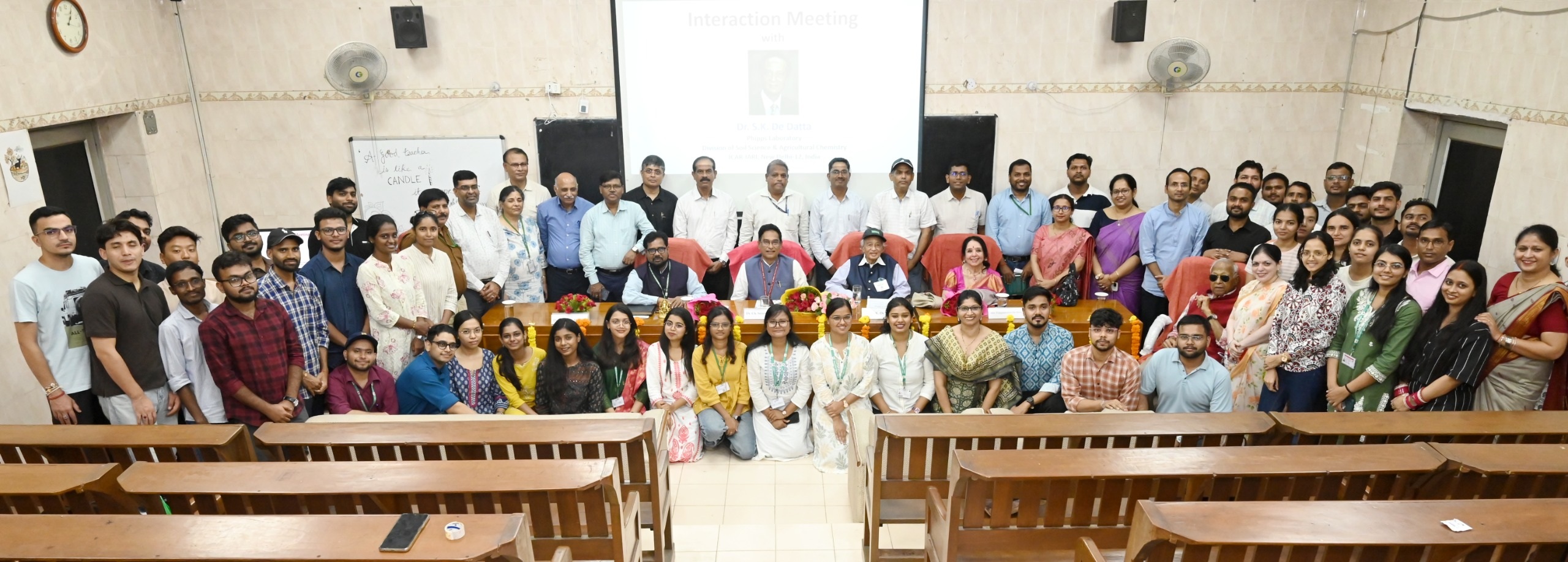 Prof. Surjit Kumar De Datta interacting with NRM students at the NRL Auditorium, ICAR-IARI, New Delhi, on 3 September 2026